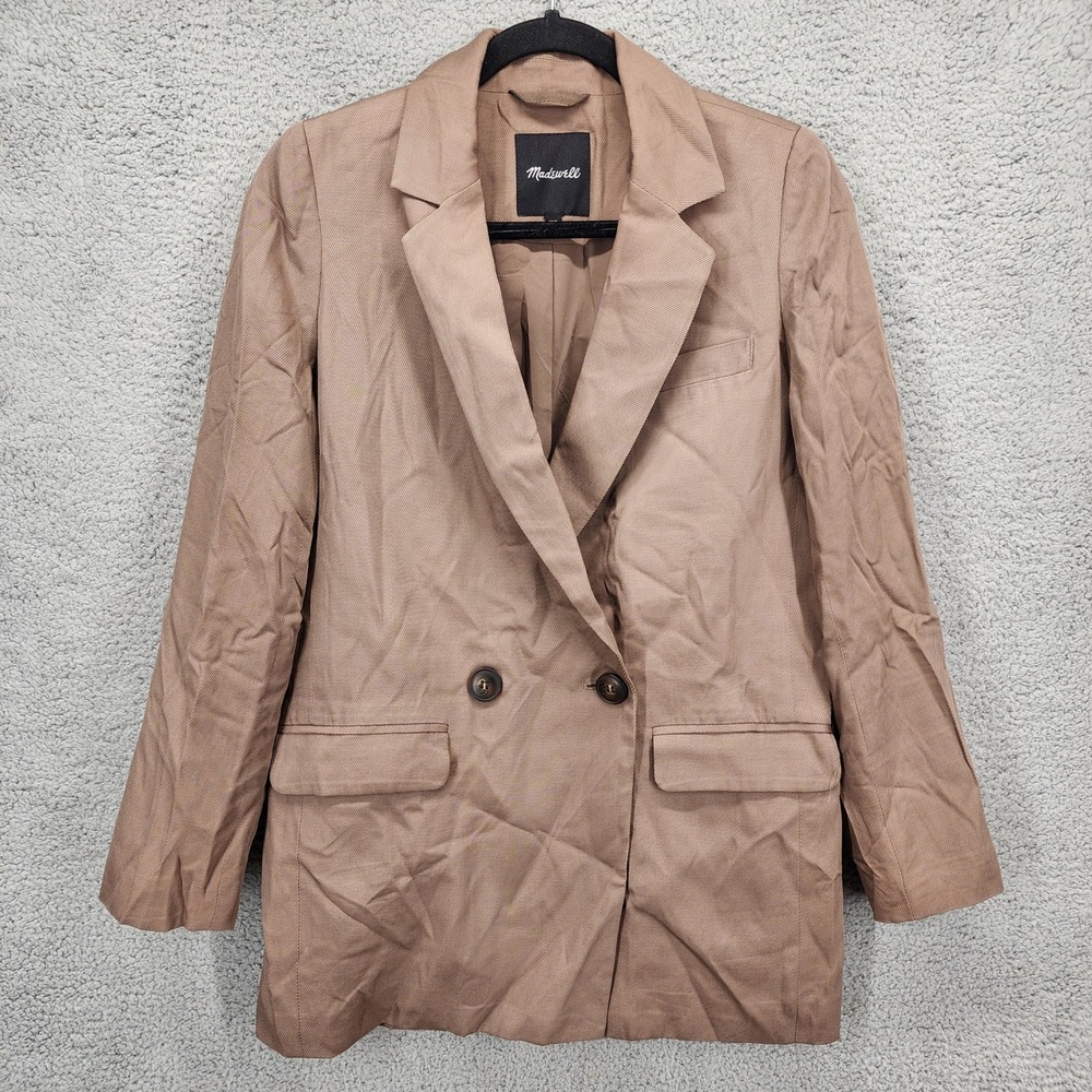Madewell Tan Double Breasted Blazer Jacket XXS Viscose Lyocell Blend‎